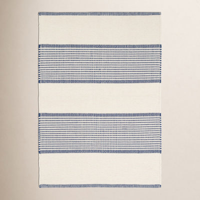 La Mirada Navy Hand-Woven Striped Cotton Rug