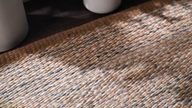 Handwoven Blue and Beige Jute Rectangular Rug, 5' x 8'