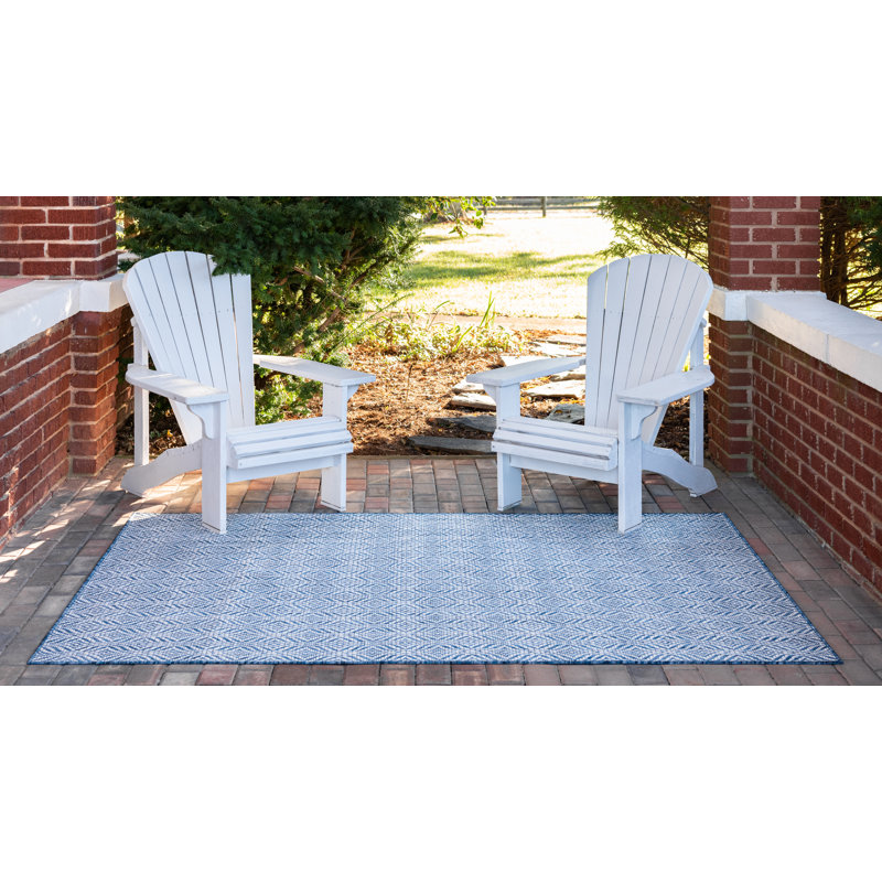 Lithonia Blue/Ivory Indoor/Outdoor Rug, Rectangle 7'1" x 10'