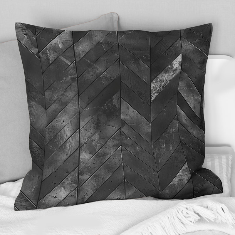 Coussin décoratif noir à chevrons IV, H 18 po x l 18 po