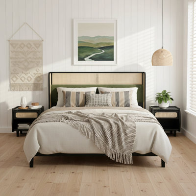 Cadre de lit Queen Size avec tête de lit, en bois massif, sans sommier, mobilier de chambre moderne