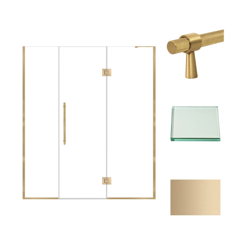 Porte de douche à charnière avec verre transparent l 69 po x H 76 po Transolide Elizabeth, Bronze
