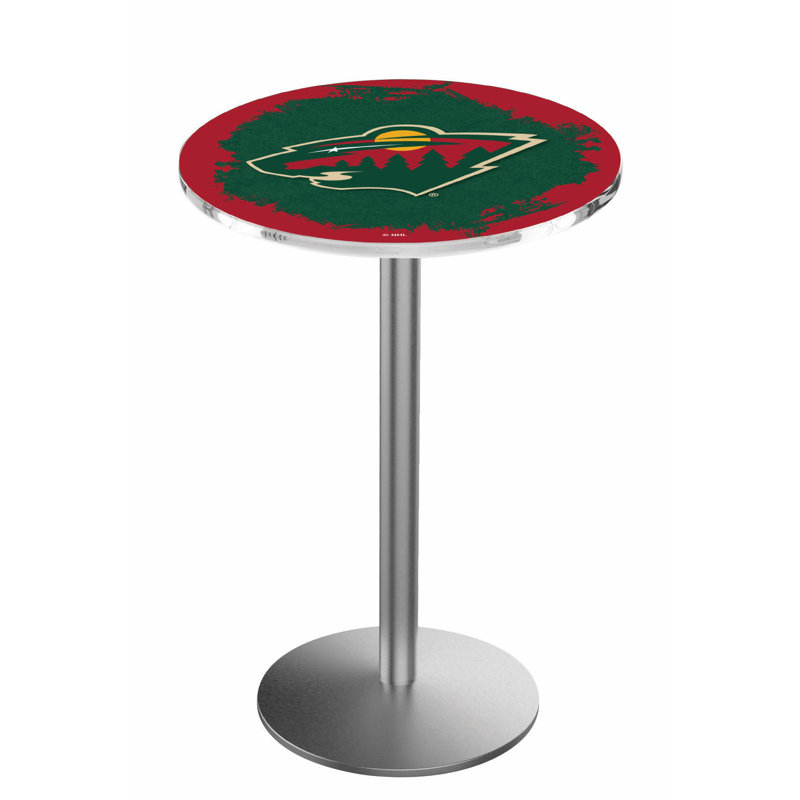NHL Round Metal Base Dining Table, Minnesota Wild, Stainless Steel