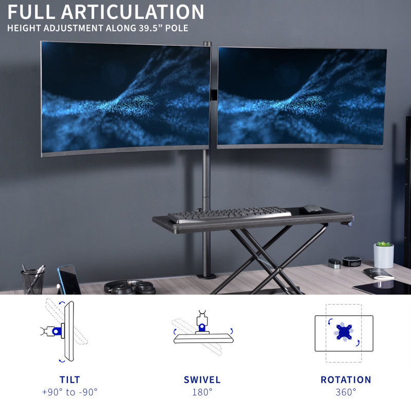 Vivo Extra Tall Telescoping Dual 27" to 38" Ultrawide Monitor Desk Mount, STAND-TS38C-T