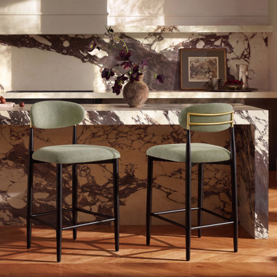 Tabourets de bar Velora 25,8 po H, revêtement en chenille, sans accoudoirs, structure en métal
