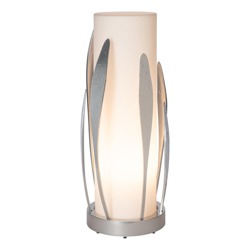 Lampe de table cylindrique Dahlia - abat-jour en verre givré opale, Argenté