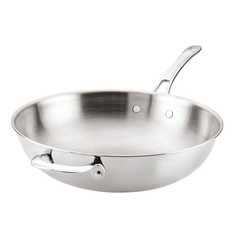Anolon Everlast Tri-Ply Clad Stir Fry With Helper Handle, 12.5-Inch, Stainless Steel