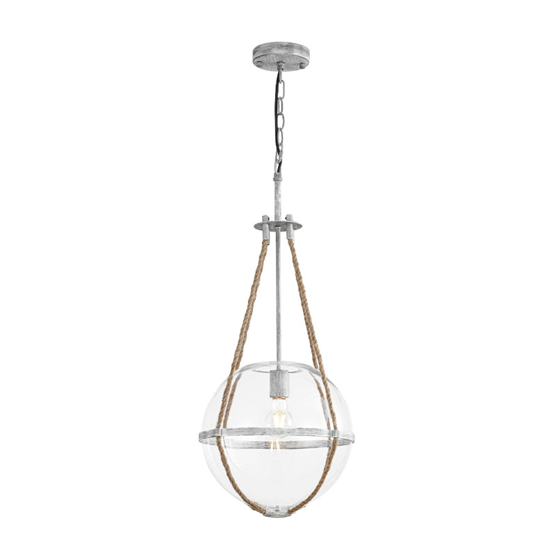 1 - Light Sculptural Coastal Clear Glass Rope Globe Pendant
