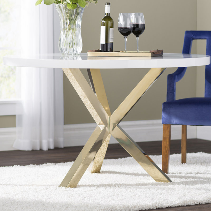 Table de salle à manger ronde en bois et métal Pangea Home Remi, Doré, Marine
