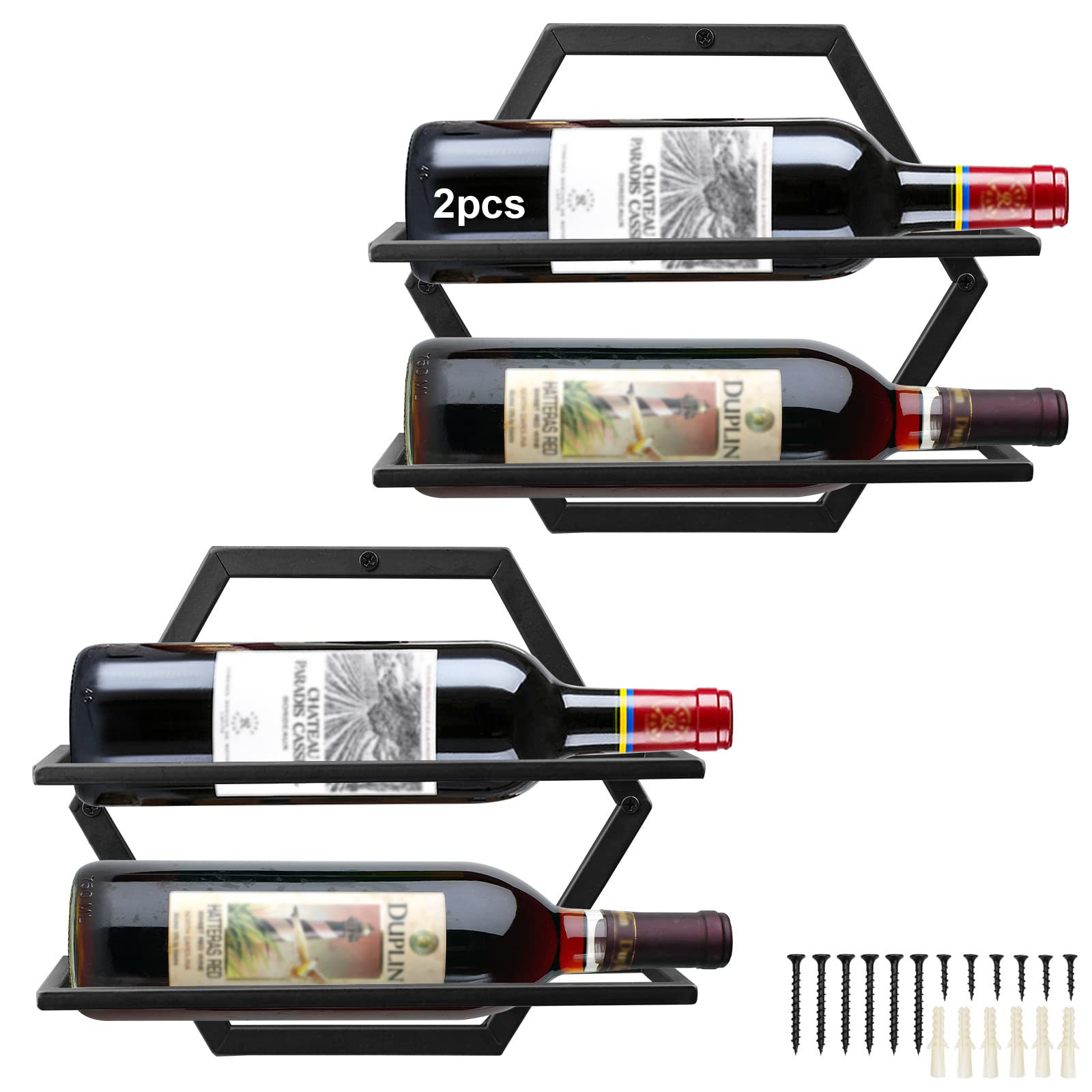 Prep & Savour 2Pcs Wall Mounted Wine Bottle Rack, Hanging Wine Display ...