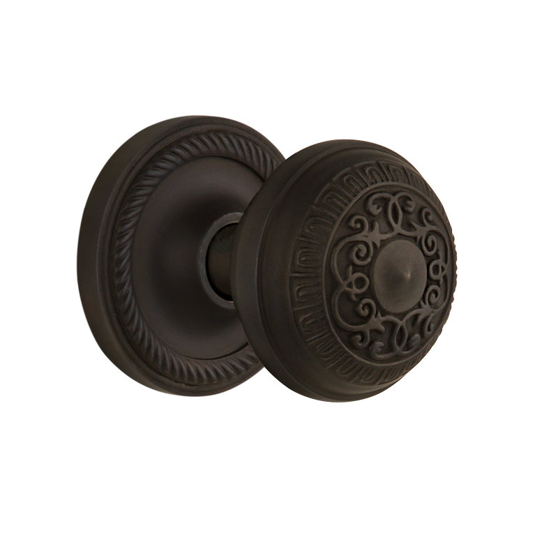 Rosette en corde avec bouton de porte œuf et fléchettes, 2 3/8 po, Bronze frotté à l'huile