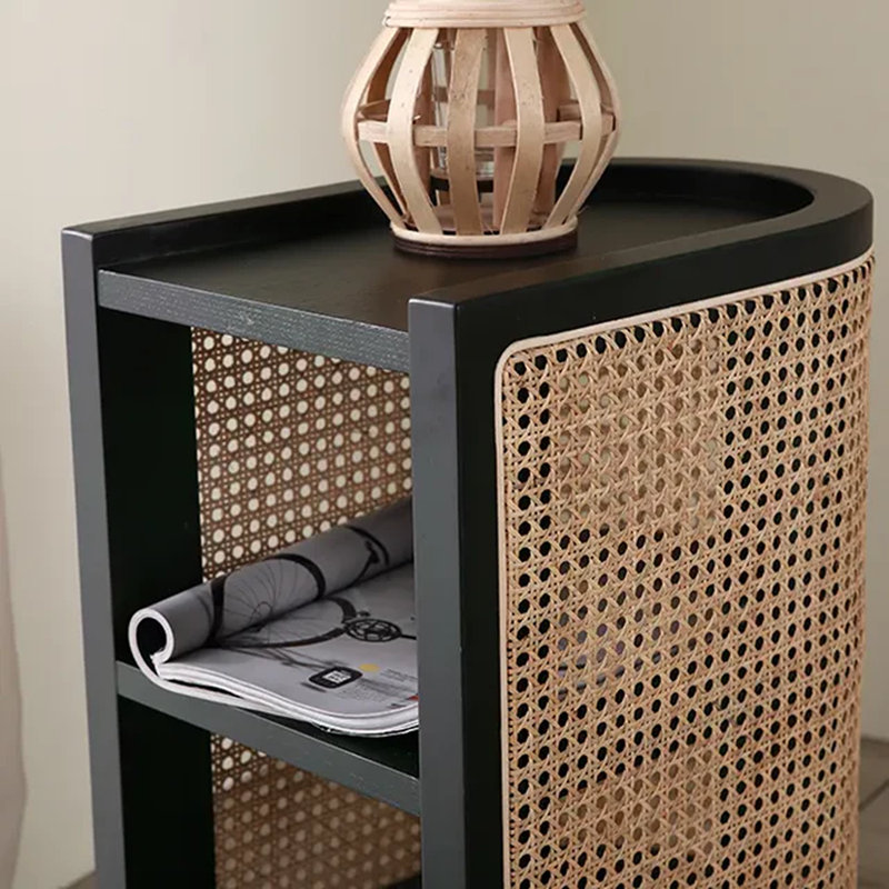 30cm W Solid Wood Bedside Table, Black