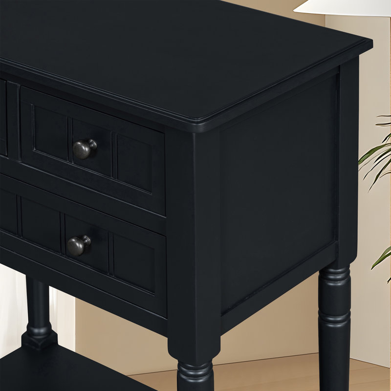 Console Table With 3 Drawers And Bottom Shelf, Black