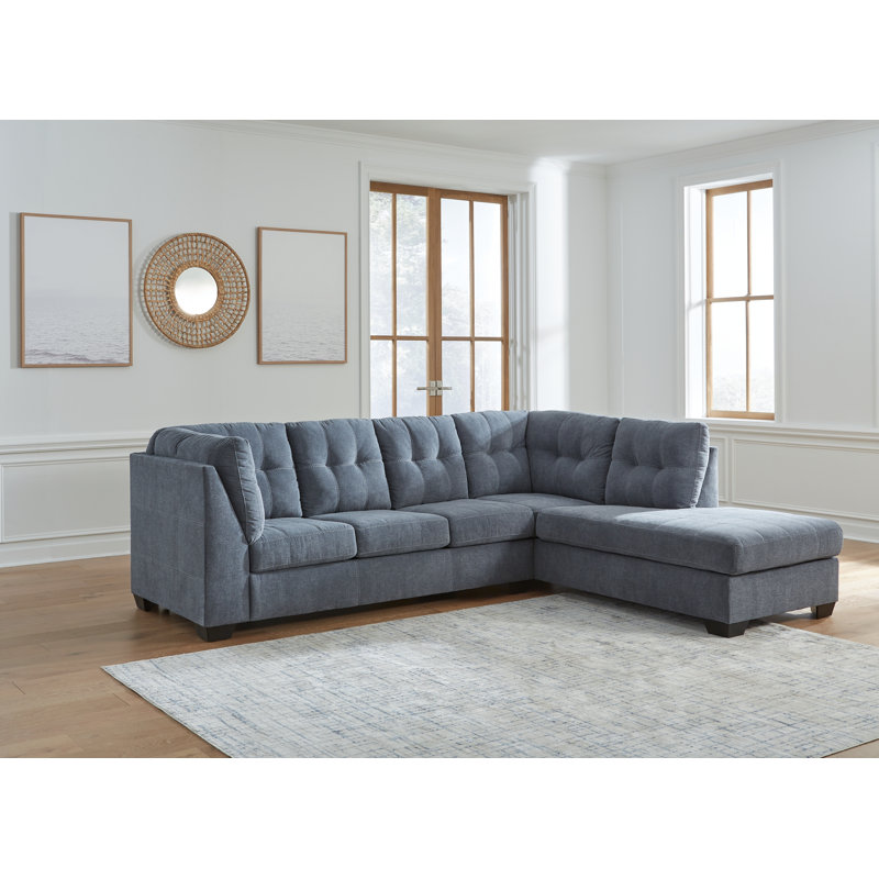 Marleton 2-Piece Sectional with Chaise, Blue Polyester, Right Hand Facing