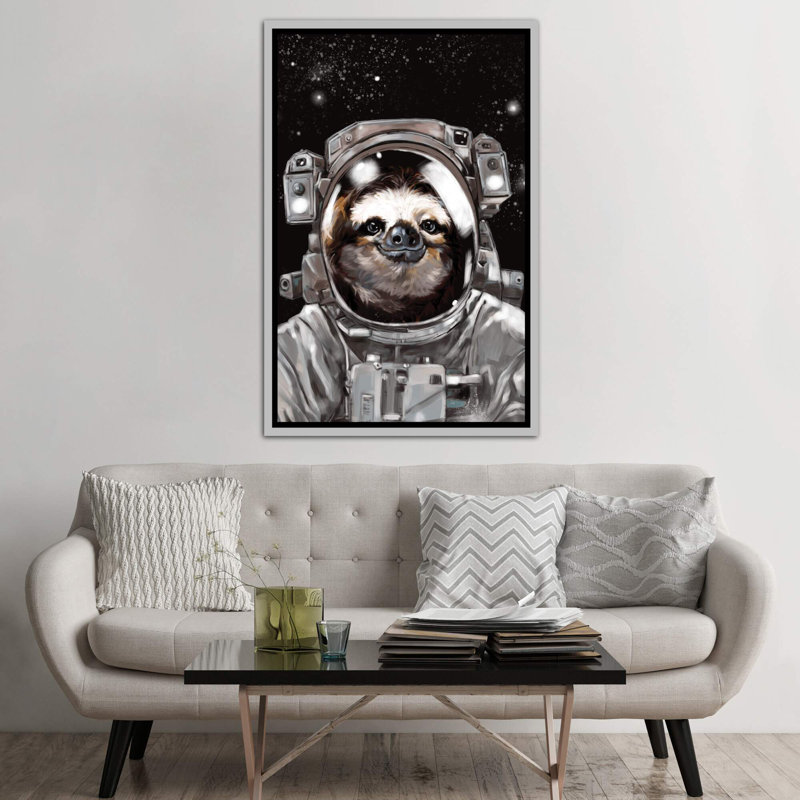 « astronaute sloth selfie », art, H 60 po x l 40po x P 1,5 po, Toile avec cadre argenté