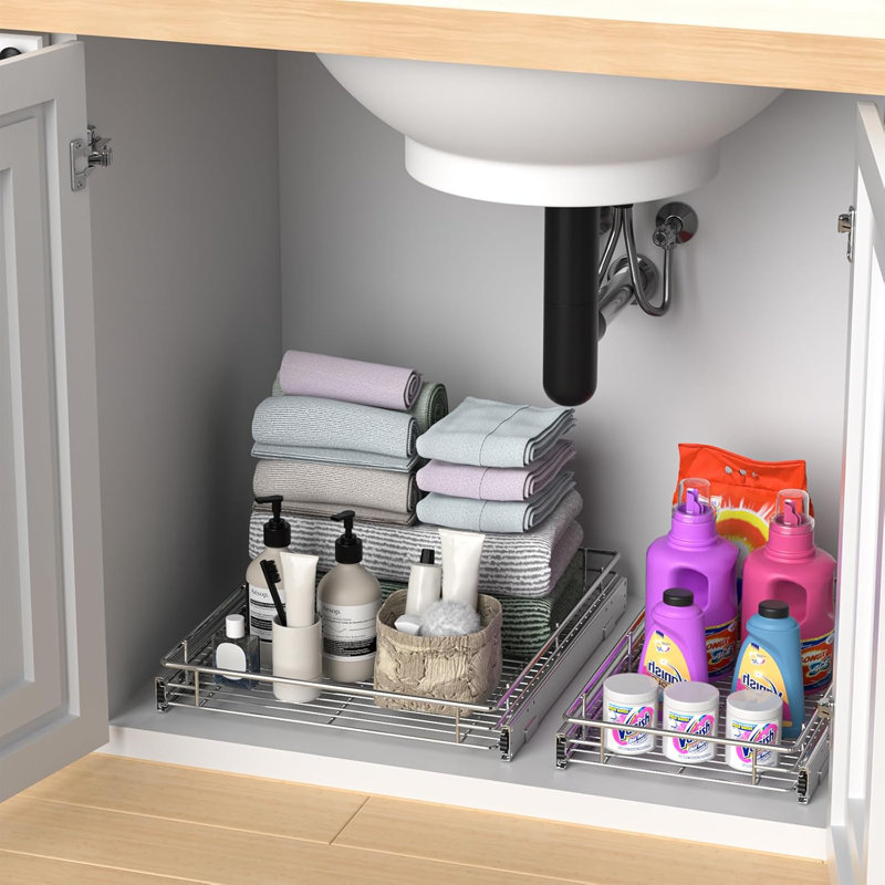 Organisateur de bureau robuste coulissant en chrome, tablette coulissante à roulement à billes pour casseroles et poêles
