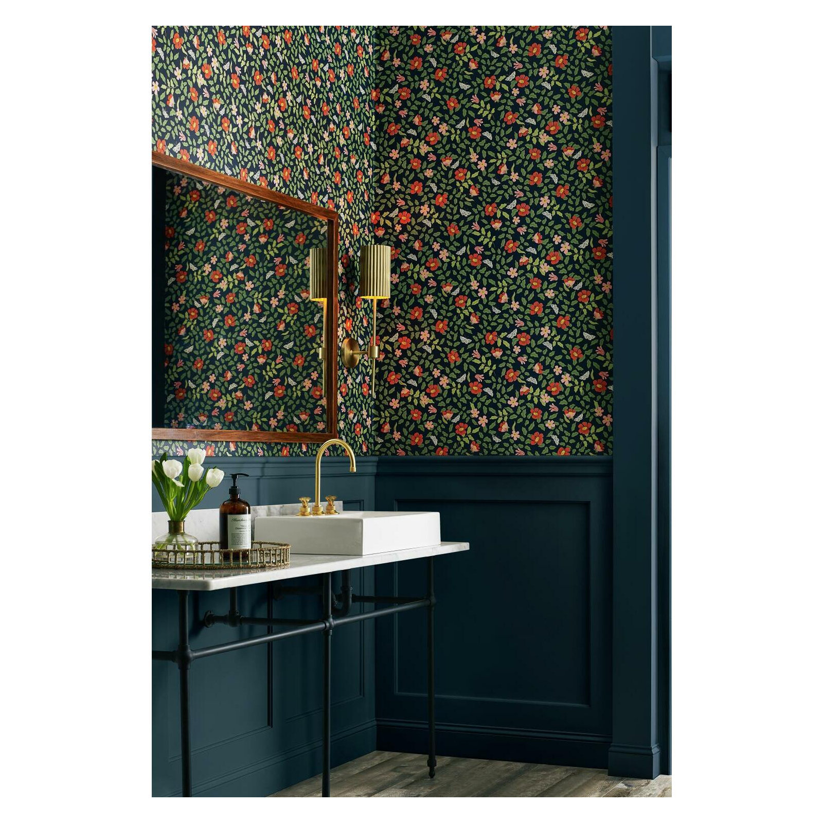 Rifle Paper Co. Primrose 20' L x 20.5" W Peel and Stick Wallpaper Roll, Rose/Navy
