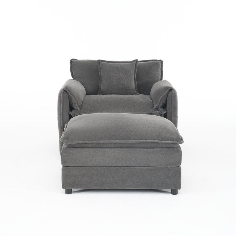 Space-saving Chenille Recliner With Ottoman, Modern Style For Home