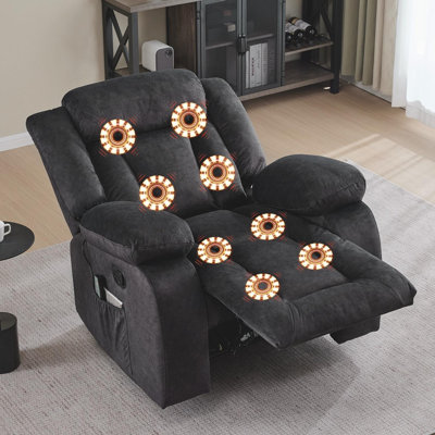 Kokal 37" Wide Manual Soft Chenille Fabric Reclining Chair with Heated and Massage Functions