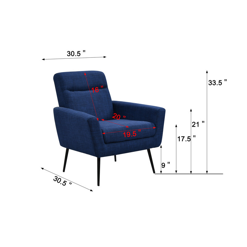 Fauteuil de 30,5 pouces de largeur, Mélange de lin bleu foncé