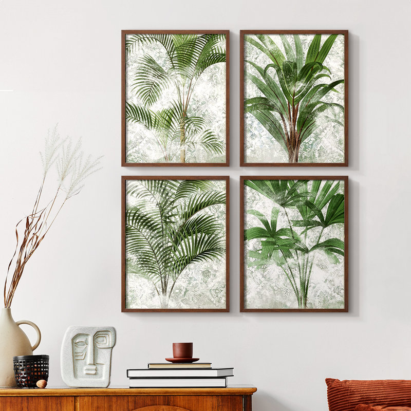 Lace Palms I, ensemble de 4 reproductions encadrées, Noyer, H 10 po x l 32 po
