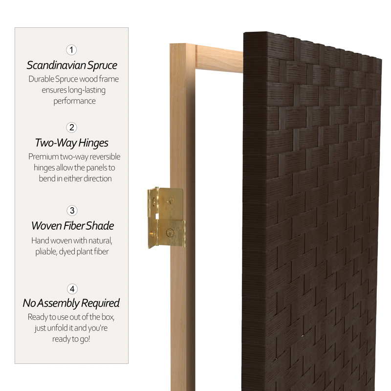 70.75" x 140" 8 Panel Room Divider, 4, 70.75" H x 70" W x 0.75" D, Dark Mocha