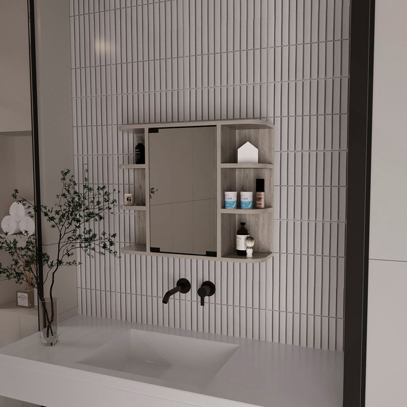 Pharmacie Roseburg à 6 tablettes avec miroir gris clair Roseburg, Gris clair