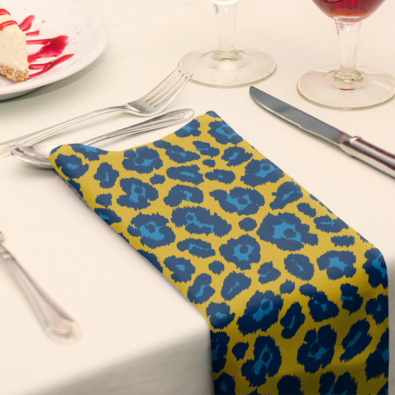 Cotton Animal Print Square Napkin, 10" x 10", Powder Blue/Navy Blue