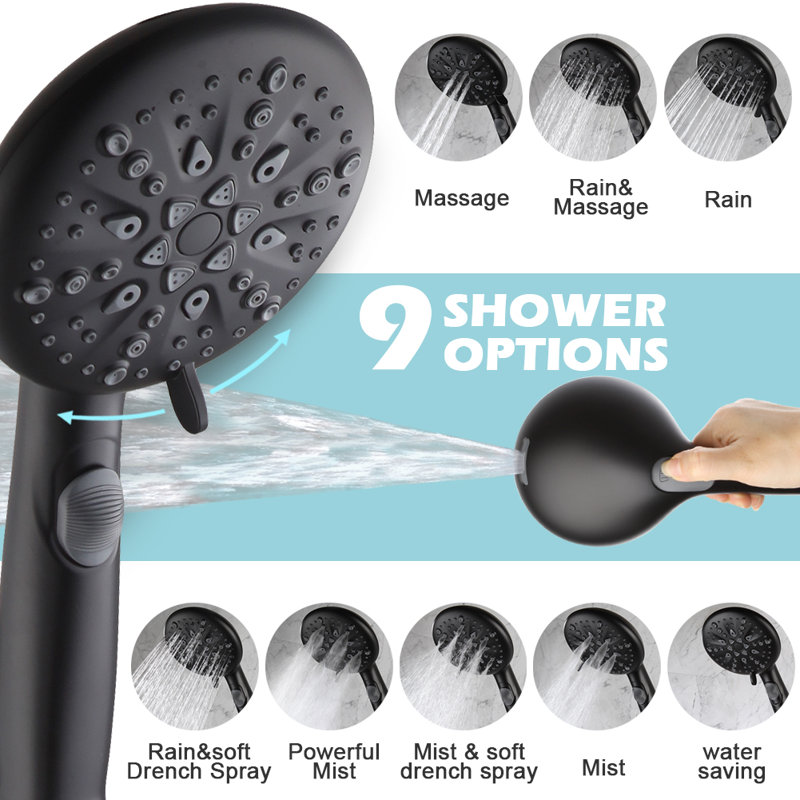 Robinet de baignoire et douche avec valve brute, Noir mat