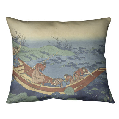 Coussin lombaire katsushika hokusai, bateau entre les lilys