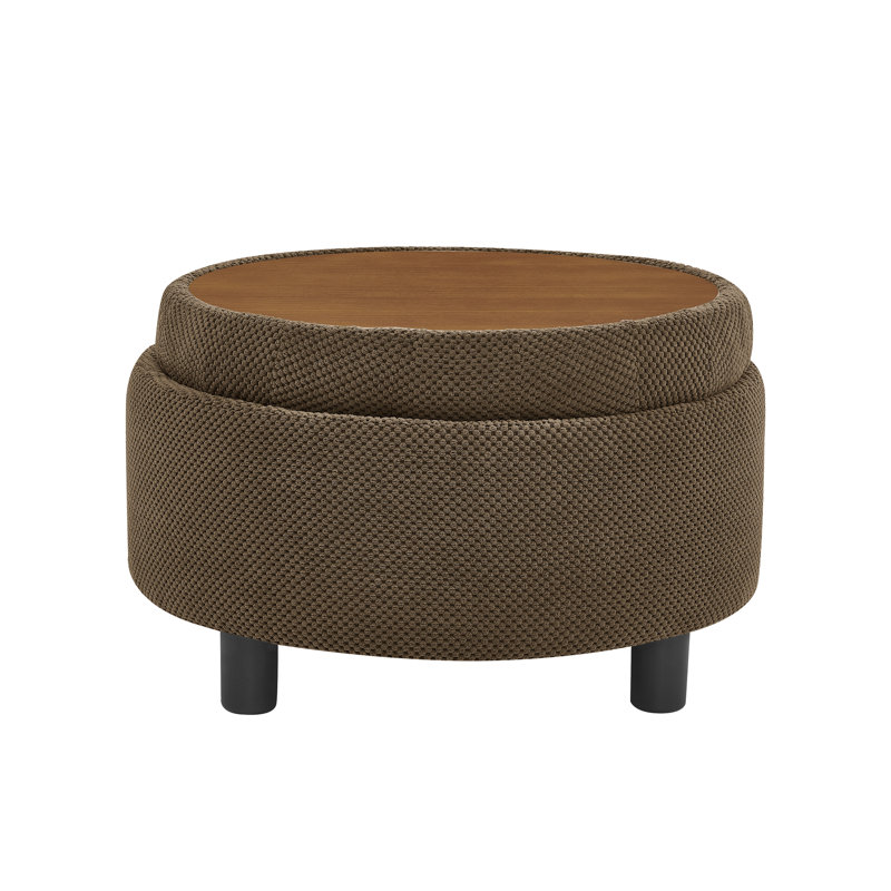 25Inch Round Storage Ottoman with Tray, Coffee
