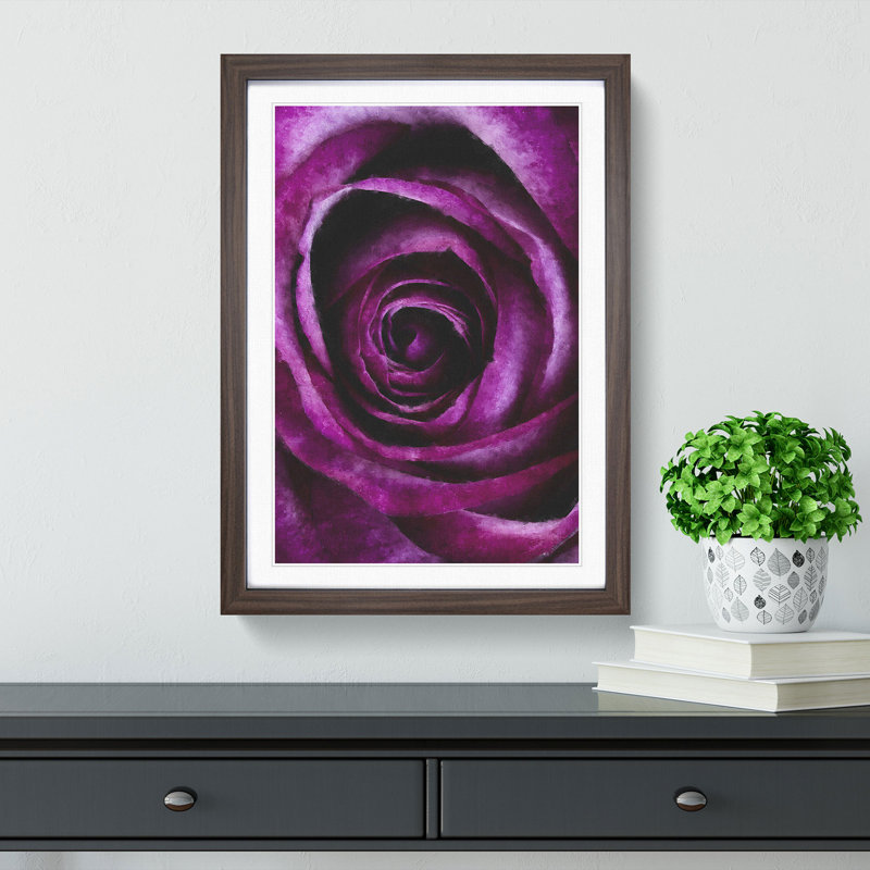 Striking Purple Rose Painting - Framed Print, 33cm H x 24cm W x 2cm D, Walnut Framed