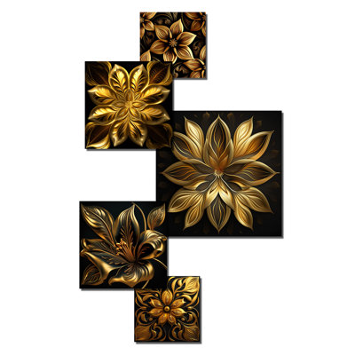 " Golden Lily On Black II " 5 - Pieces