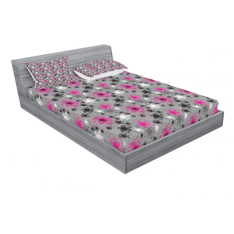 Microfiber Floral Sheet Set, Queen Sheet Set with Fitted Sheet