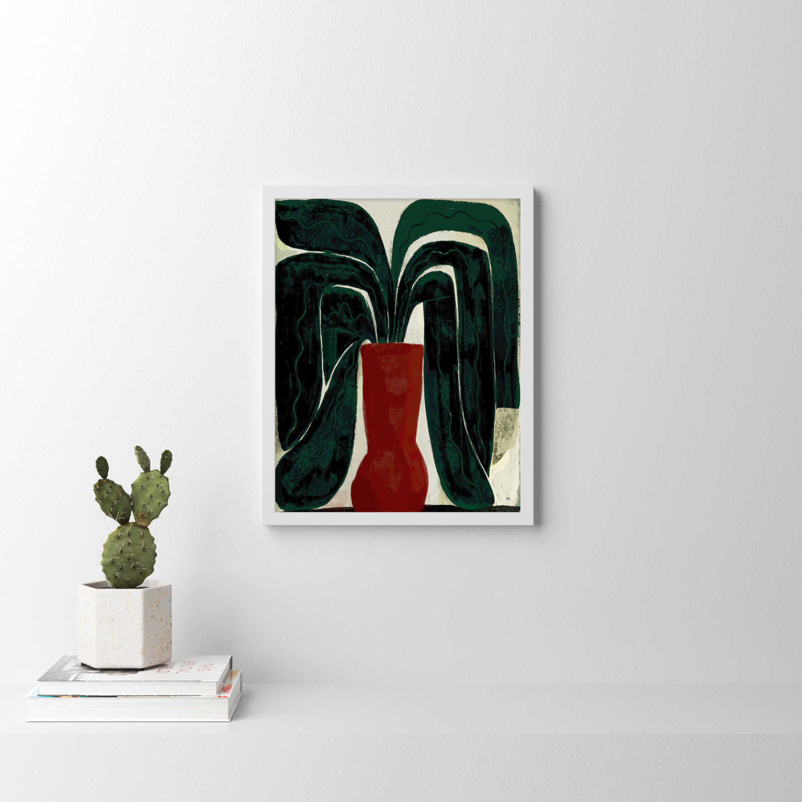 Adrianne "Plant No. 8" Painting, White, 25" H x 20" W x 1.25" D