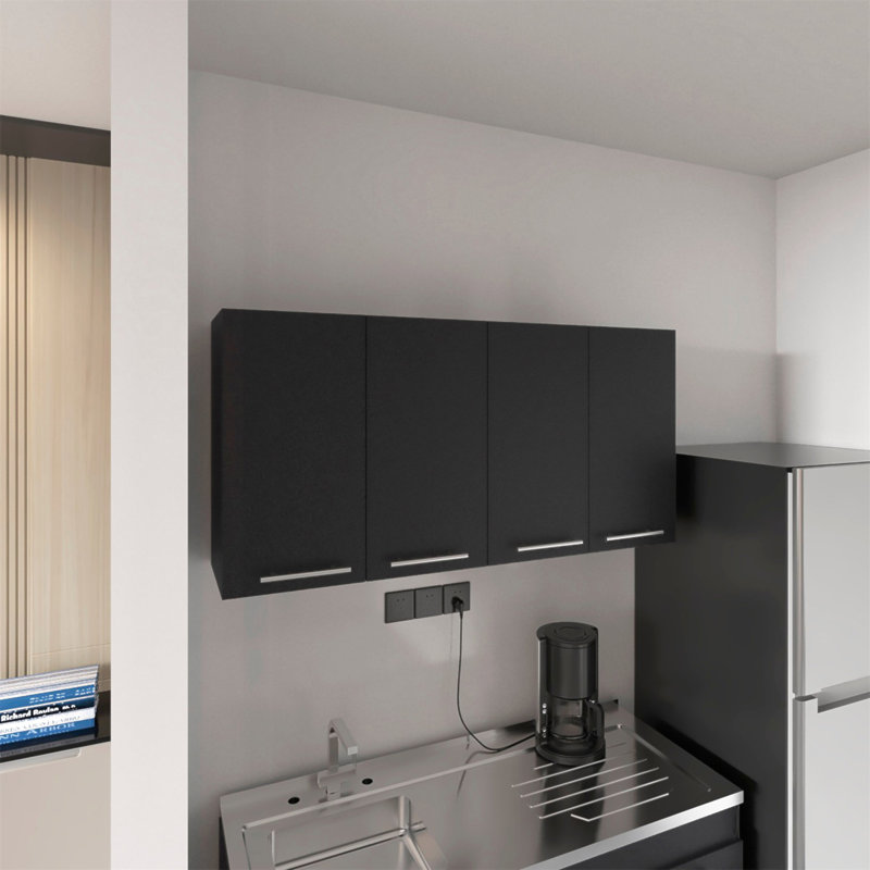 Stockton Rectangle Four Swing Doors Wall Cabinet Black Wengue, Black