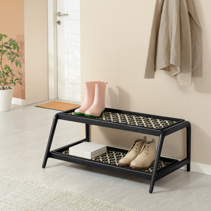 Support à bottes en bois massif de qualité supérieure avec tapis en fibre de coco naturelle - Rangement pour chaussures