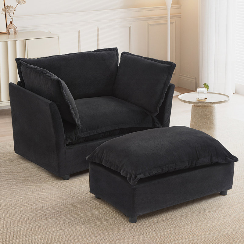 Chaise rembourrée en chenille douce avec repose-pieds mobile pour un confort personnalisé et une utilisation polyvalente
