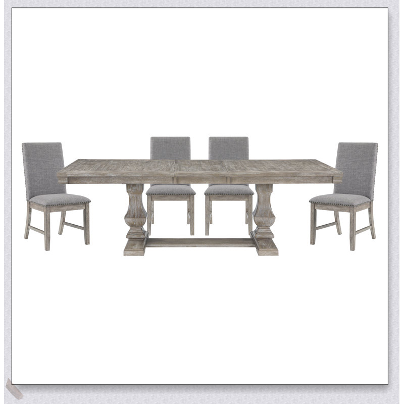 Ensemble de salle à manger de style traditionnel 5 pièces avec rallonge et 4 chaises d'appoint au fini gris brunâtre pour une salle à manger élégante
