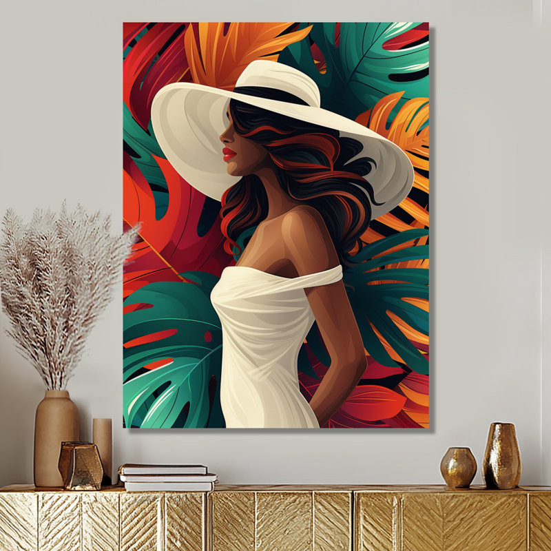  «Tropical African American Woman In Paradise II», décoration murale femme Pop Art, Black Picture Framed, H 30 po x l 40 po