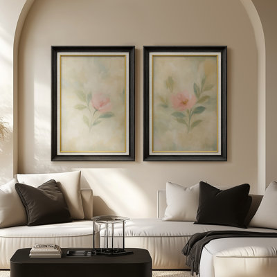 Pastel Botanical Floral Composition Light Cottagecore - Set of 2 Premium Framed Wall Art Print on Paper 26"x36"