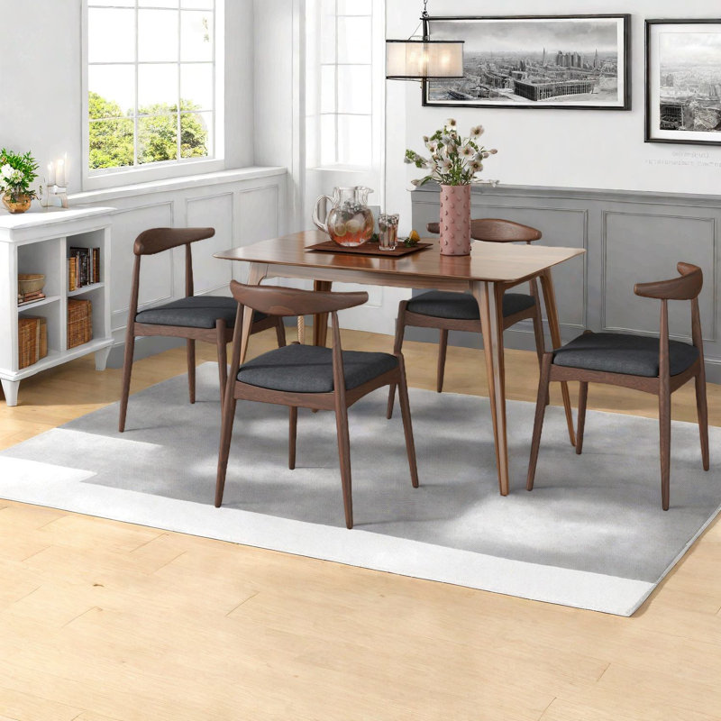 de table de salle à manger moderne, cadres en bois d'hévéa, esthétique rétro, idéal pour la cuisine et la salle à manger familiale, noyer