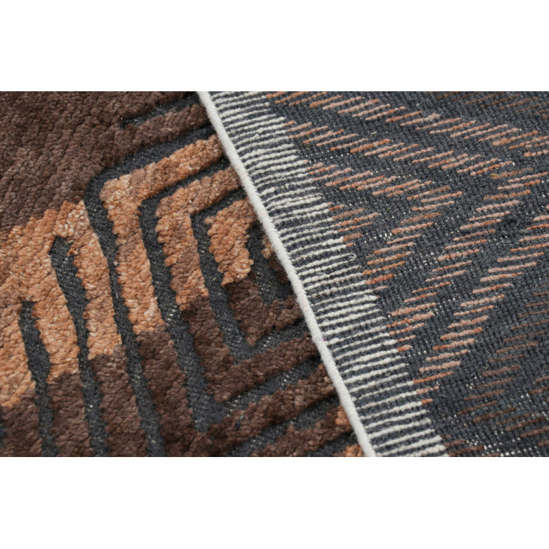 Rug & Kilim’S Modern Rug With Brown Geometric Patterns In High-Low Texture