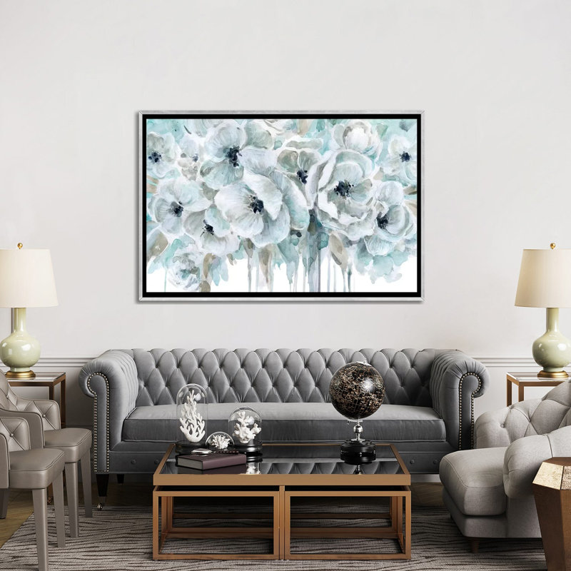 " Teal Harmony II " by Carol Robinson, Silver Framed Canvas, No Mat, 40" H x 60" W x 1.5" D
