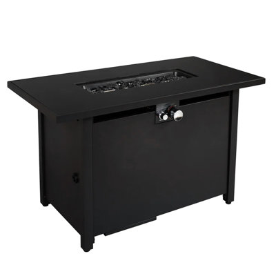 Table de foyer 50000, métal noir 42 po, allumage par bouton-poussoir, foyer compatible Lava Rock, remplisseur de pierre frittée