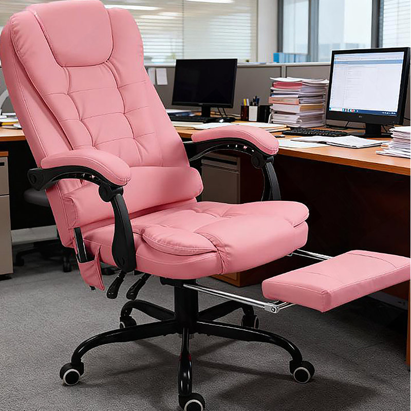 Chaise de bureau à massage à 7 points de massage vibrant à haut dossier, rose
