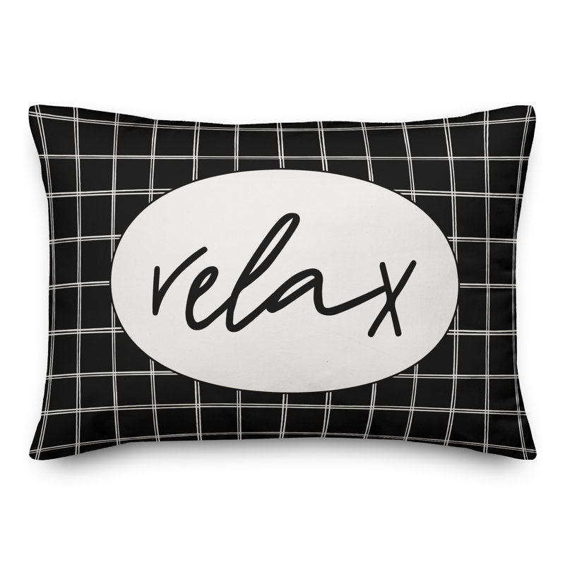Plaid Outdoor Reversible Throw Pillow, Black