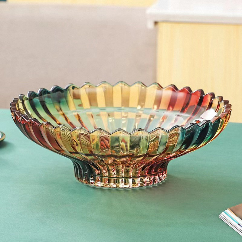 Accessoires de cuisine pour bol de fruits colorés en verre de cristal de 12 pouces de diamètre