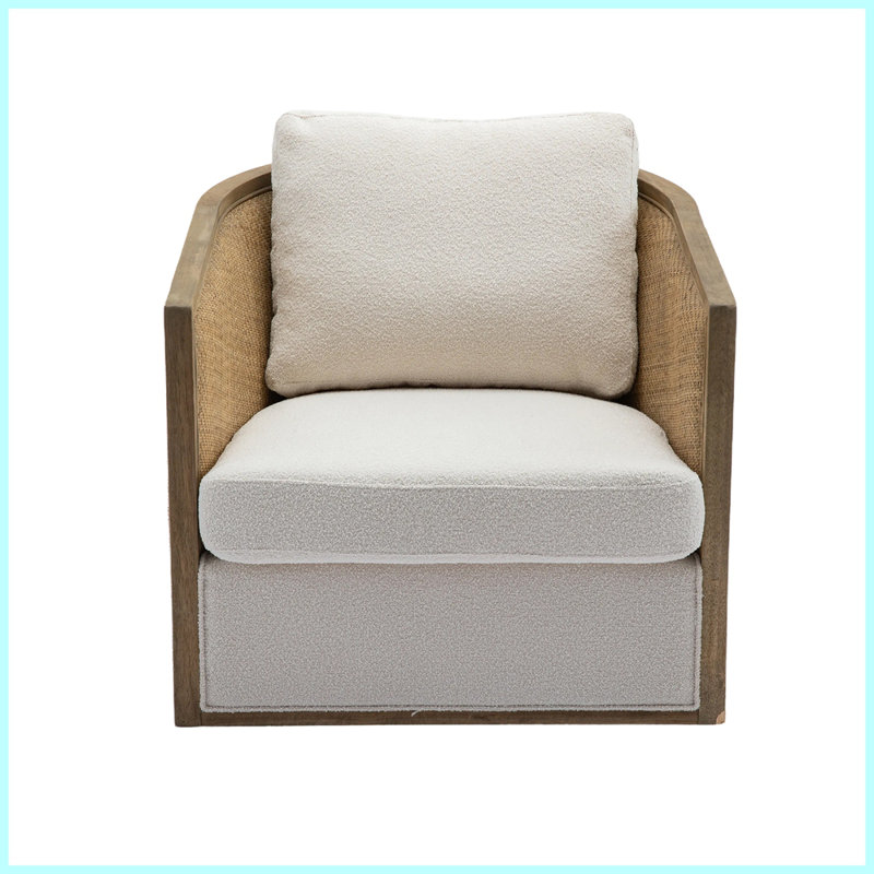 Swivel Barrel Chair, 360 Degree Swivel Barrel Club Chair, Beige Boucle