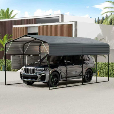 Abri de voiture en métal 11 x 19 pi robuste avec cadre en acier galvanisé noir